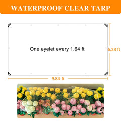 6.23ft*9.48ft Transparent Tarpaulin With Rope Edging, A Must-have For Greenhouse Film Coverings. It's Durable And Provides An Optimal Plant Growth Environment.