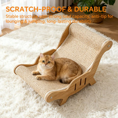 Adjustable Angle Sisal Cat Scratcher Lounge Chair, Wooden Frame,Sisal Scratching Surface, Multi-Angle 2-in-1 Scratching - Lounging