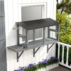 Wooden Cat Catio, Outdoor Cat Enclosure Window Perch With Jumping Platform