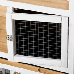 Wooden Rabbit Hutch Bunny Cage Pet Playpen House Enclosure With Double Side Run Boxes, No Leak Tray, Ramp, For Rabbits, Chickens, Ducks, Guinea Pig And Small Animals, White