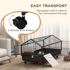Small Animal Playpen Cage with Rolling Caster, Water Bottle 46.5"