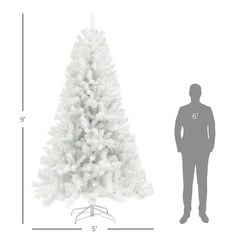HOMCOM 9ft Tall Artificial Christmas Tree, Unlit Xmas Tree With 2132 Branch Tips, Auto Open, Steel Base, Holiday For Home Office, White