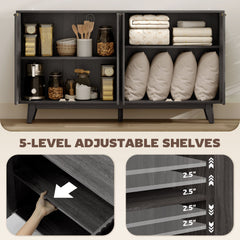 Fluted Sideboard Buffet Cabinet, 55" Coffee Bar Cabinet with 4 Doors, 2 Adjustable Shelves, 5 Wood Legs, Dark Gray