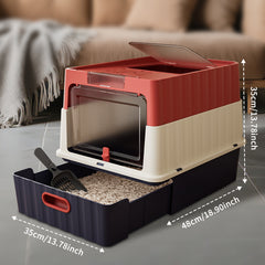 Dual Opening Fully Enclosed Cat Litter Box, Top Entry Anti-Tracking Design, Oversized Space Cat Potty With Cleaning Scoop