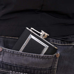 Stainless Steel Flask, Leak-proof Pocket Hidden Flasks With Built-in Cigarette Case And Leather Wrapped Cover, Black Hip Flask And Mini Funnel Set For Liquor For Men And Women
