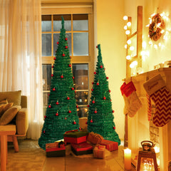 2 Pack, 6FT 5FT Artificial Up Christmas Tree With Red Ball Ornaments For For Home Office Store Holiday Deco, Green