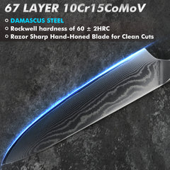 8 Inch Japanese Chef Knife, 10CR15MOV Damascus Rose Pattern Blade With Sheath, Ultra Sharp Professional Kitchen Slicing Knife, Colorful Pakkawood Handle