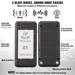 Restaurant Pager System, Wireless 500m Long Range Lineup Waiting Queue Signal, Guest Customer Calling Beepers With Vibration & Flashing, 16 Buzzers For Food Truck, Church, Nursery, Hospital
