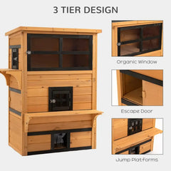 3-Tier Kitty Shelter With 5 Escape Doors, Weather Resistant, Yellow & Black