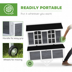 43" Chicken Coop with Wheels, Chicken Tractor with Nesting Box, Windows, Pull-out Tray, Perches, for 2-4 Hens, Gray