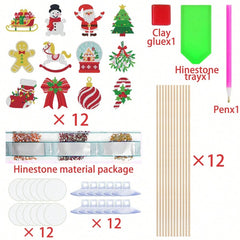 12 Sets Christmas Diamond Art Kits For Garden Decor Santa Claus Snowman Elk Gingerbread Man Stakes Diamond Painting Craft Happy Holiday Diamond Painting Kits For Xmas Garden Home Decoration