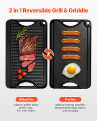 14x8.5 Inch Reversible Grill Griddle Pre-Seasoned BBQ Pan Cast Iron Black