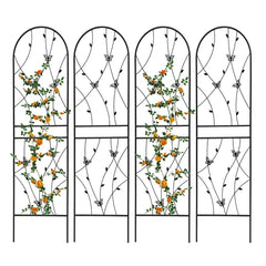 4 Pack Metal Garden Trellis 71" X 19.7" Rustproof Trellis For Climbing Plants Outdoor Flower Support Butterfly Deco Black