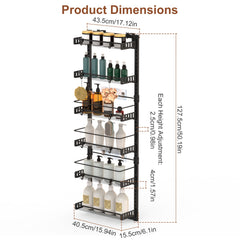 Black-White Options -- 1Pc Over The Door Pantry Organizer 6-Tier Pantry Door Organizer Carbon Steel 110LBS Loading Easy Install Behind Door Storage For Closet Kitchen Bathroom 50.19H 17.12W 5.51in D