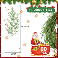 NOVWANG 60 Pieces Artificial Pine Branches, Artificial Cedar Stems And Artificial Snow Pine Branches For Christmas Decoration Christmas Picks For DIY Garland Craft Family Kitchen Holiday Decoration