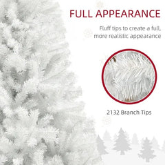 HOMCOM 9ft Tall Artificial Christmas Tree, Unlit Xmas Tree With 2132 Branch Tips, Auto Open, Steel Base, Holiday For Home Office, White