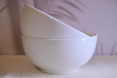 Setaria Bone China Dinnerware Set, 2 Pieces 8-inch Large Deep Salad Bowl, Soup, Cereal, Oatmeal, Fruit, Rice, Ivory White With Narrow Curve Stripe