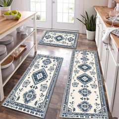 Blue And White Retro Ethnic Style Kitchen Carpet Three-piece Set Niche Artistic Texture Infuses Retro Ritual Feeling For Kitchen Space Non-slip Easy-to-clean And Also Produces A Piece Of Cashmere-like