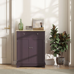 Kitchen Storage Cabinet, Sideboard Floor Cupboard with Solid Wood Top, Adjustable Shelf, and 2 Drawers, Coffee