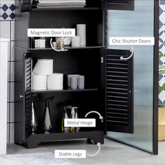Tall Narrow Bathroom Storage Cabinet with Doors and Shelf Adjustability, Freestanding Linen Cabinet with 2 Cabinets and Countertop, Black