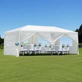 10 & 20ft - 3X6M White 6-sided - 4 Windows Outdoor Garden Pavilion, Wedding Party Tent, Rain Shelter, Parking Shed, Advertising Tent, With 6 Detachable Side Walls