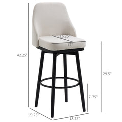 Bar Height Bar Stools Set of 2, Modern 360° Swivel Kitchen Chairs with Steel Legs and Footrest, 29.5 Inch Seat Height Upholstered Barstools for Kitchen Island, Cream White
