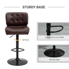 Bar Height Bar Stools Set of 2 with Adjustable Seat, Adjustable Swivel Barstools with Thick Padded Cushion and Metal Footrest for Home Bar, Brown