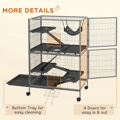50" H Rolling Small Animal Cage with Hammock, Ferret Cage, Chinchilla Cage, Pet Habitat with 4 Doors, Removable Tray