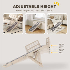Dog Ramp, Folding Pet Ramp, 4 Adjustable Height from 15" to 19", Dog Step with Side Rails for Small to Large Pets