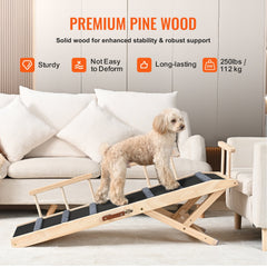 Dog Ramp, Folding Pet Ramp For Bed, Adjustable Dog Ramp For Small, Large, Old Dogs & Cats, Wooden Pet Ramp With 47.2' Long Ramp, Adjustable From 13.8' To 27.6', Suitable For Couch, Sofa, Car