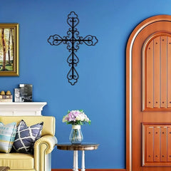 1pc Metal Retro Cross Wall Art Decoration, Metal Artwork, Scene Decoration