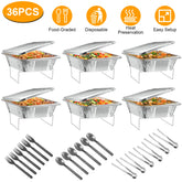 36Pcs Per Set Disposable Chafing Dish Buffet Set Food Warmers For Party Buffet Server Catering Supplies With Covers Utensils Half Size Food Pans For Parties Events BBQ Catering
