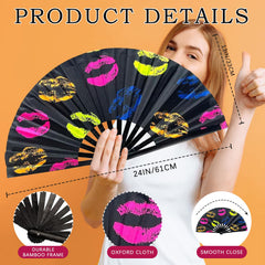 Folding Fan UV Glow Rave Bamboo Hand Fan Carnival Decoration Dancing Party Wedding Night Club Concert Lip Kung Fu Large Butterfly