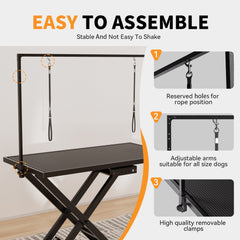 Height Adjustable Pet Grooming Table, Equipped With Leveling Wheels, Dog Grooming Arms, Anti Slip Tabletop, And Tool Organizer 50 Inches, Black, Prohibited Platform Temu