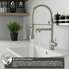 Touch Kitchen Faucet With Pull Down Sprayer, Single Handle Stainless Steel Spring Neck Kitchen Faucet, 2 Function Spray Head, Single Hole Installation, Brushed Nickel