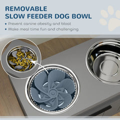 Elevated Dog Bowls, Large Breed Raised Dogs Bowl Stand With 2 Stainless Steel Bowls, Storage Drawer And Slow Feeder Mat