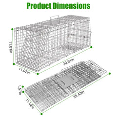 Humane Cat Trap Cage With Waterproof Cover Gloves Catch Release Live Animal Rodent Cage Collapsible Galvanized Wire For Raccoons Beavers Groundhogs Foxes Armadillos