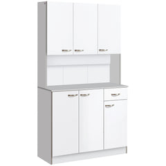 71" Kitchen Pantry Cabinet, Tall Storage Cabinet with Microwave Stand, Modern Kitchen Hutch with Countertop, 6 Doors, Storage Drawer, 3 Adjustable Shelves for Living Room, Dining Room, White