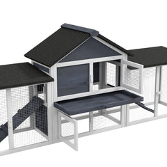Outdoor Rabbit House 83" 2 Story Deluxe XL Wooden Rabbit Hutch, Big Bunny Cage w/ Ladder and Run, Dark Gray