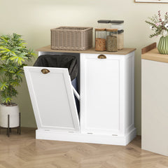 Dual Tilt out Laundry Hamper Cabinet with 2 Removable Basket, Modern Bathroom Storage Cabinet with Shaker Doors and Handles, White