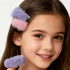 Furry Hair Clips Set-Pink&Purple 9870