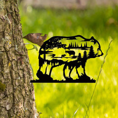 Dark Gothic Black Metal Bear Silhouette Wall Art - Forest
