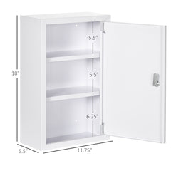 12" x 18" Lockable Medicine Cabinet, 3 Tier Steel Medical Wall Box with 2 Keys and Shelves for Bathroom, White