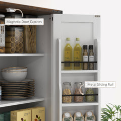 71" Tall Kitchen Cabinet, Farmhouse Pantry Cabinet w/ Barn Doors, 6 Shelves w/ 2 Doors, Drawer and Adjustable Shelves, White