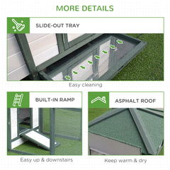 77" Wooden Chicken Coop Hen House Poultry Cage with Weatherproof Roof, Nesting Box, Enclosed Run and Removable Tray for Outdoor Backyard, Green