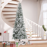 9ft Unlit Snow-Flocked Slim Pine Artificial Christmas Tree with Realistic Branches and 1084 Tips