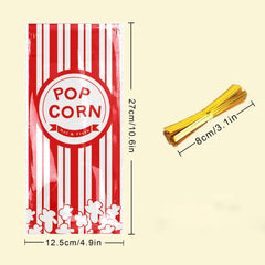 300 Pcs Plastic Popcorn Bags With Twist Ties Pop Corn Party Sleeves Snack Containers Nostalgia Gift Packs Circus Carnival Party Goodie Candy Bags Red White Stripe Popcorn Container