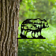 Dark Gothic Black Metal Bear Silhouette Wall Art - Forest