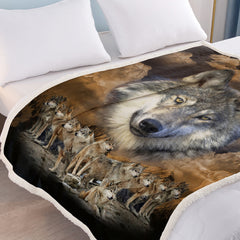 Indian Wolf Sherpa Fleece Blanket Native American Wolf Cozy Warm Fluffy Plush Blanket For Bed Couch Chair Living Room Decor 50x60 Inch 60x80 Inch