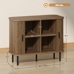 35.4" Sideboard Buffet Cabinet with Storage, Nordic Coffee Bar Cabinet with Slatted Tambour Doors and Metal Legs, Walnut